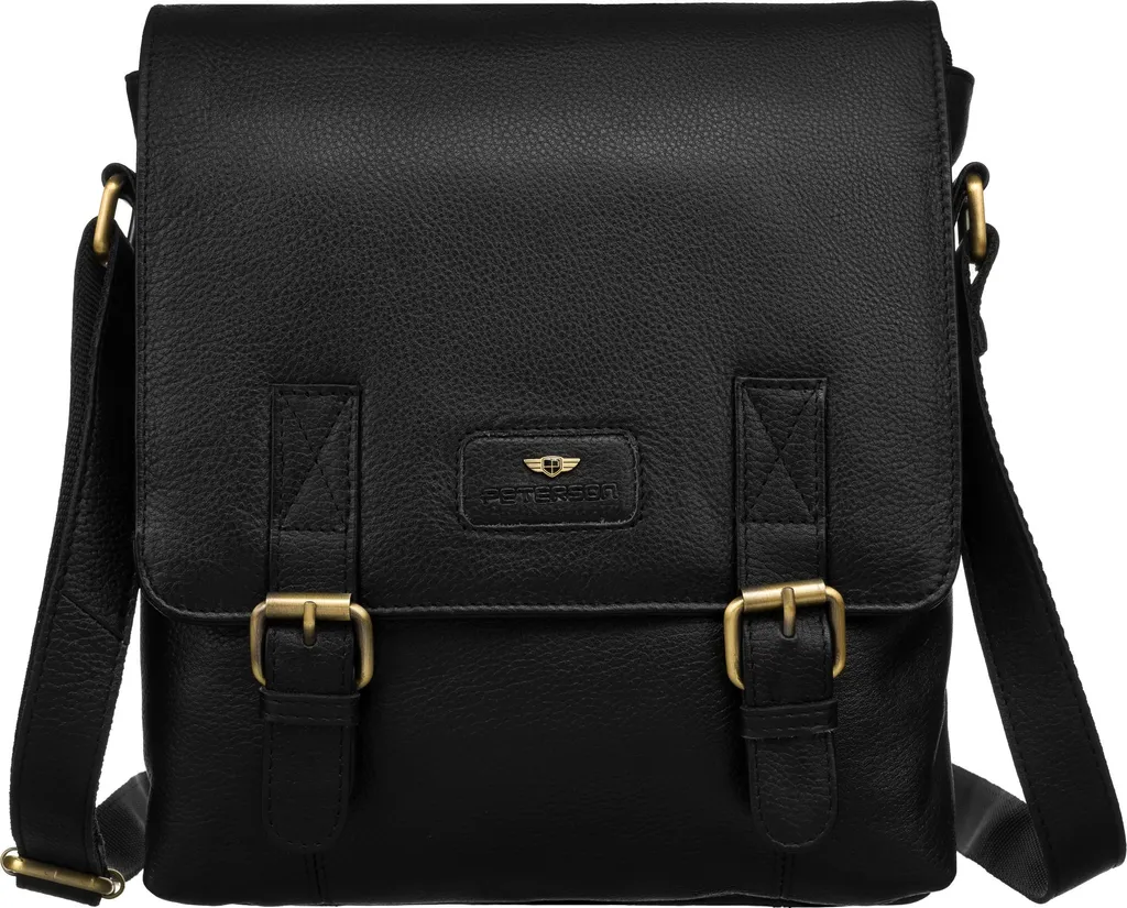 Peterson PTN996BNDM: Messenger Luxury in Pelle Nera da Uomo