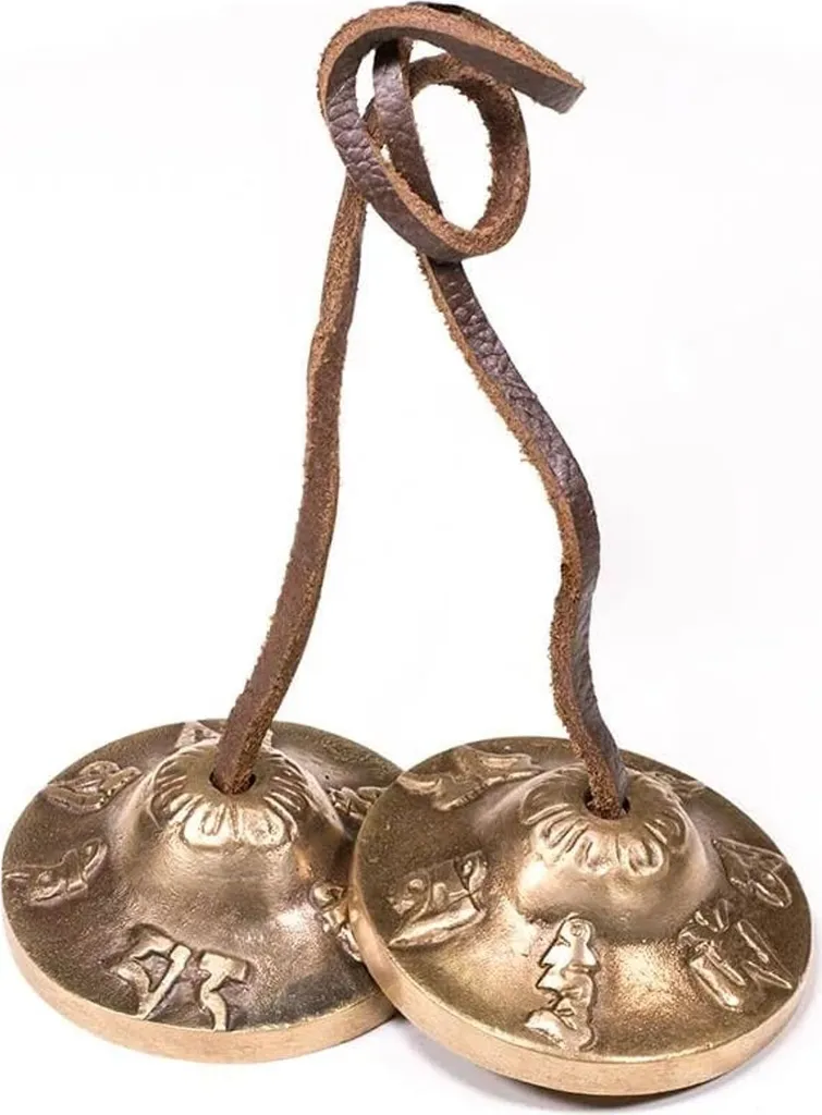 Cloches Tibétaines Tingsha pour Yoga et Relaxation - Motif Sacré 6,7 cm