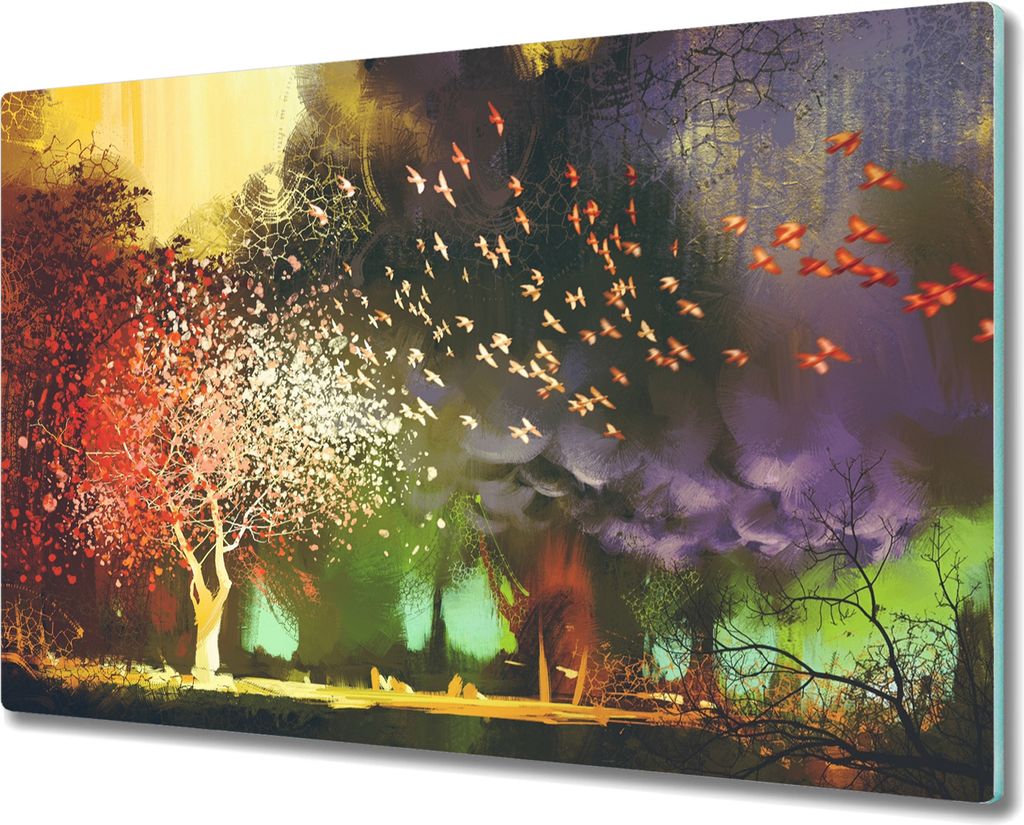 Coloray Kochplattenabdeckung Herdabdeckplatte 80x52 cm Hackbrett Schneidebrett Küchenbrett - Bäume Wolken