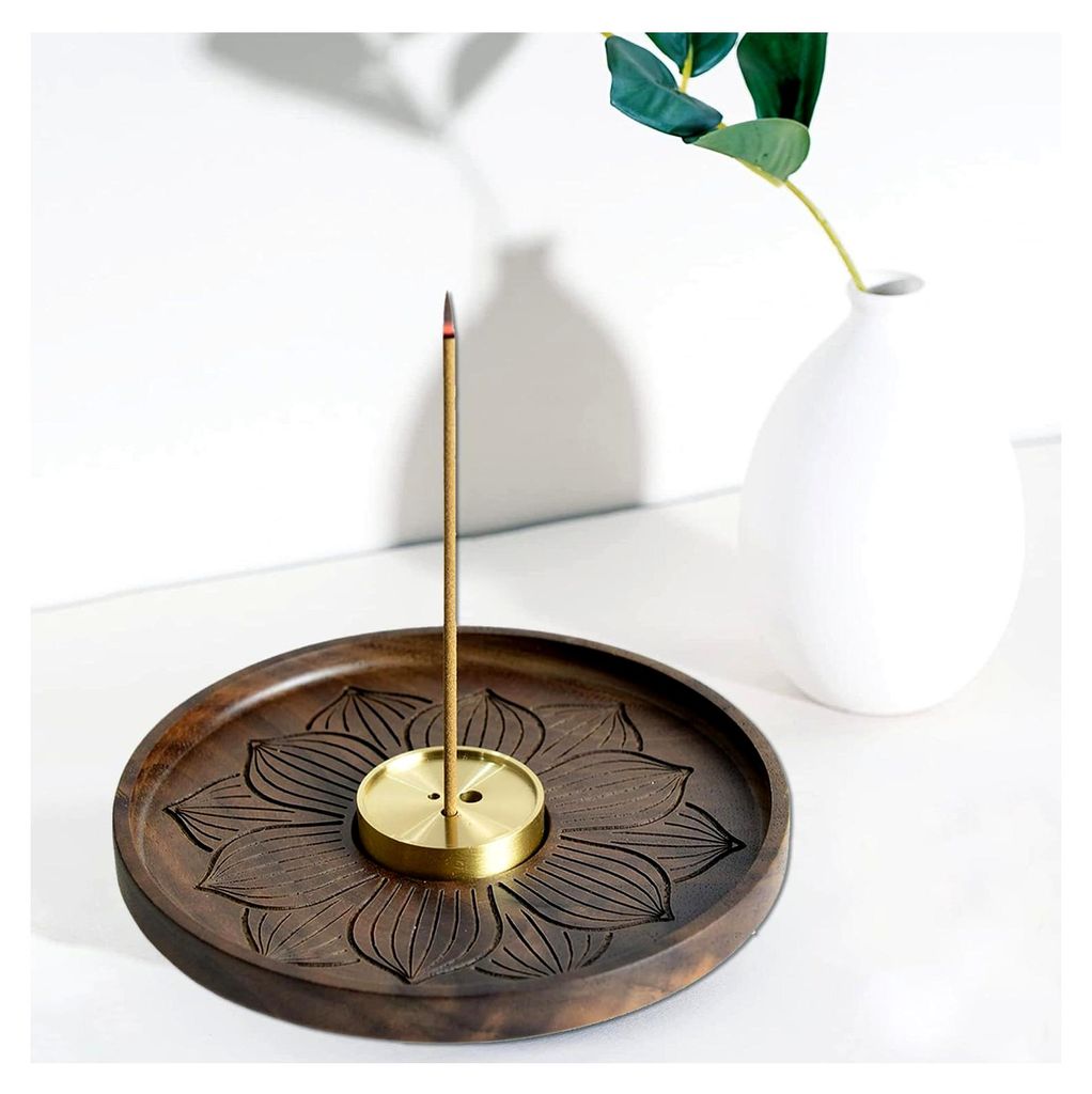 Räucherstäbchenhalter aus Holz mit Ascheauffangschale für Heimdekoration, Meditation und Yoga