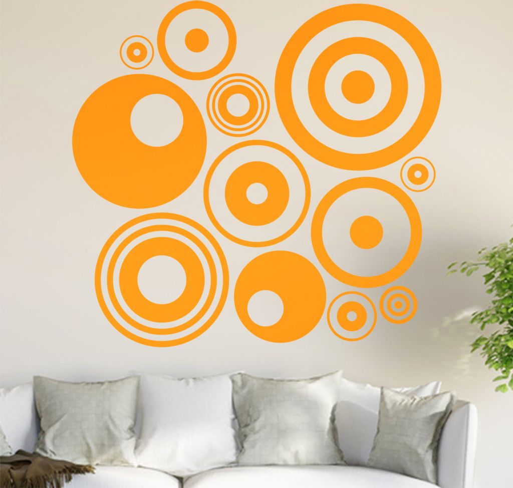 Retro Ringe Wandtattoo in 6 Größen - Wandaufkleber Wall Sticker - Dekoration, Küche, Wohnzimmer, Schlafzimmer, Badezimmer
