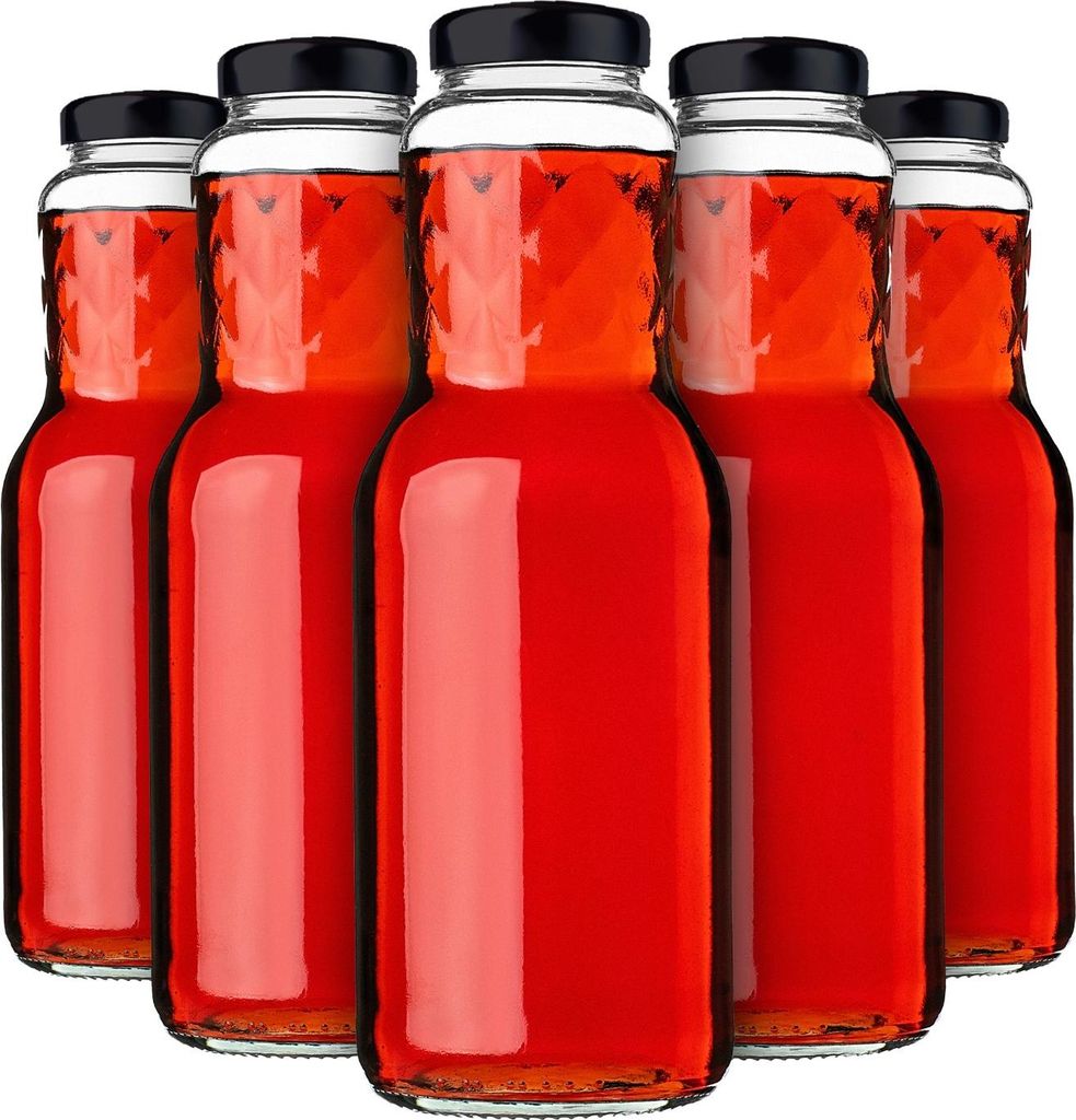 KADAX Glasflaschen 1L, Schwarz 5 Stück, Saftflaschen mit Schraubverschluss fi53mm, leere Flaschen zum Einkochen & Befüllen, Einmachflaschen für ...