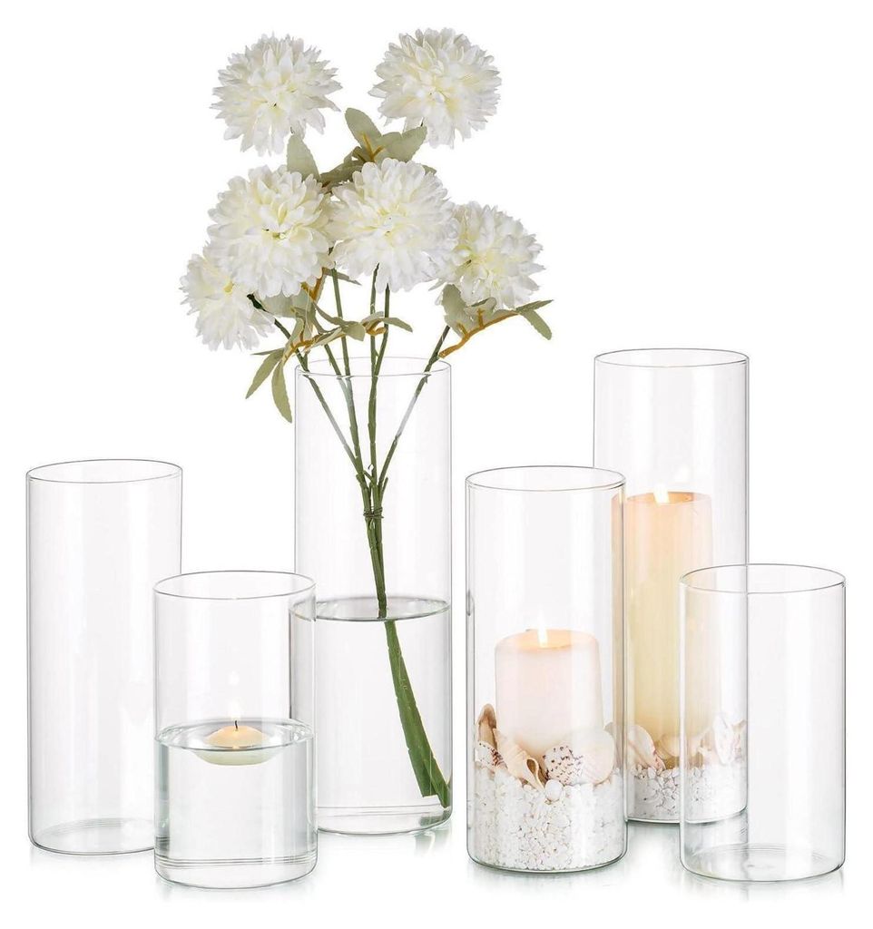 Glasseam Zylinder Vase Glas Klar, Blumenvase Modern 6 Stück Produktbild 