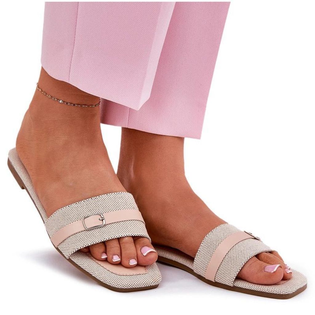 Flache Damen Sandalen Mit Riemen Und Schnalle Beige Zilina 40