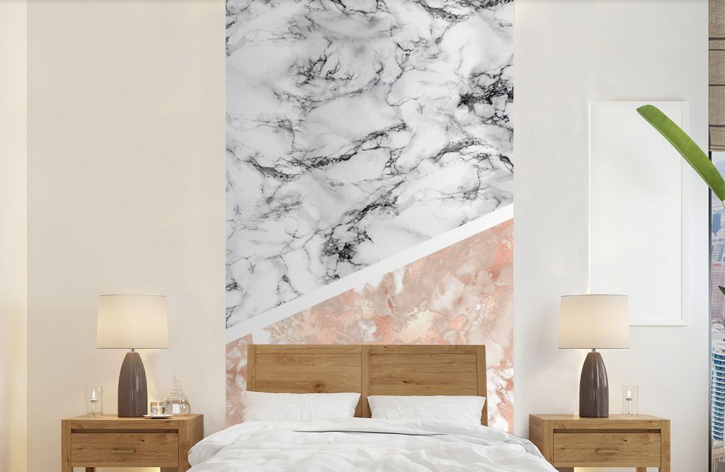MuchoWow Fototapete für Wohnzimmer oder Schlafzimmer Wandtapete Vinyl Motivtapete Marmor - Rosa - Abstrakt - Luxus - 120x240 cm - Hintergrundbild