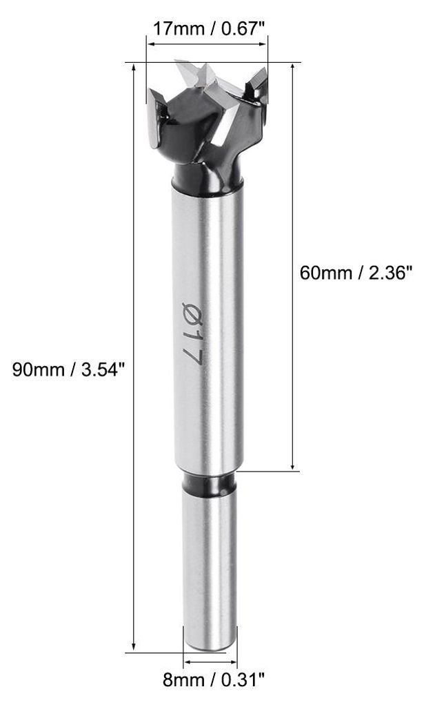 Forstner Bohrungsbits 17mm, Schnecken?ffner Lochs?ge Holzbearbeitung Scharnierloch Silberton Schwarz Bohrungensteil fš¹r Drehmaschinen Karbid Hol...