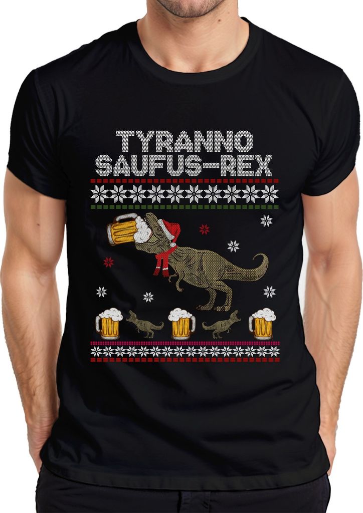 Tyranno Saufus-Rex Ugly Sweater - Weihnachten Xmas Christmas Herren T-Shirt, Schwarz, S