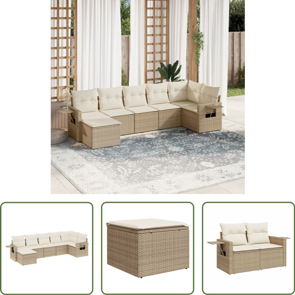 The Living Store 7-tlg. Garten-Sofagarnitur mit Kissen Beige Poly Rattan