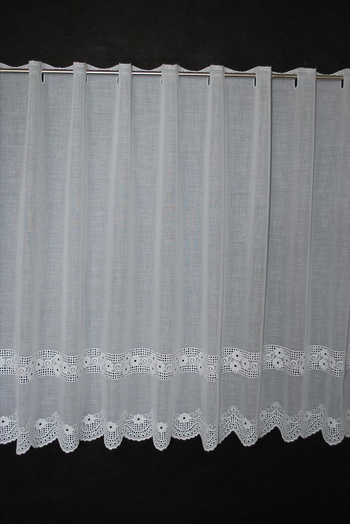 Gardinen Kranzusch Scheibengardine bestickte Blumen 57x189 cm H/B Weiß Bistrogardine Vorhang Küche 1er Pack