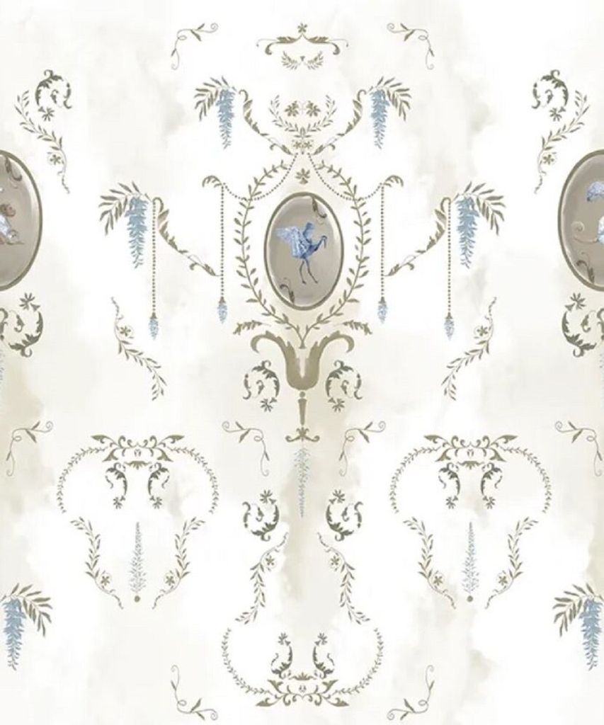 Casa Padrino Luxus Barock Vliestapete Weiß / Mehrfarbig / Gold - Barockstil Wohnzimmer Tapete mit elegantem Muster - Wanddeko im Barockstil - Baro...