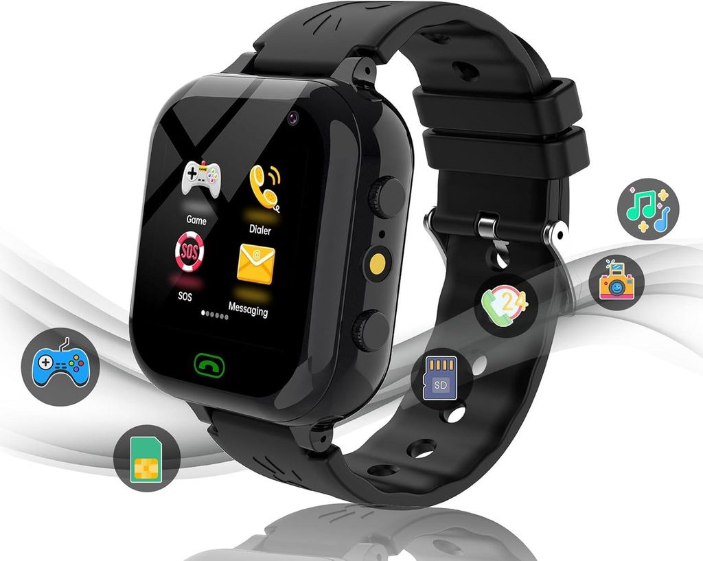 MiracDan Kinder-Smartwatch mit SIM, 2-Wege-Anruf, SOS, 25 Lernspiele, Kamera, Musik, Schrittzähler, Wecker, HD-Touchscreen, Geschenk ab 3 Jahren