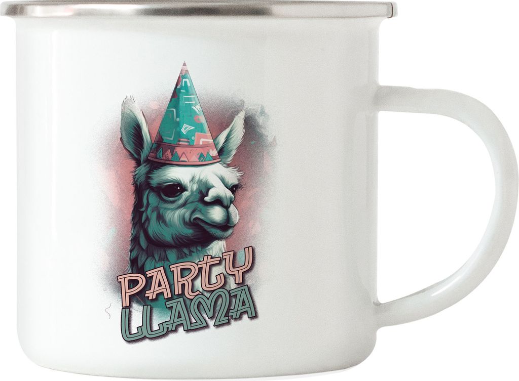Party Llama Emaille Tasse Geschenkidee Lustig Lama Witzig Happy Birthday