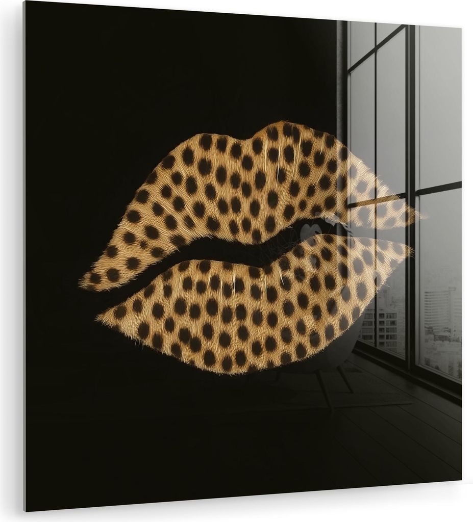 MuchoWow Glasbilder - Bilder auf Wandbild - Foto auf Glas Lippen - Schwarz - Pantherdruck 20x20 cm Wanddekoration aus Glas - Acrylglasbild - Acrylb...
