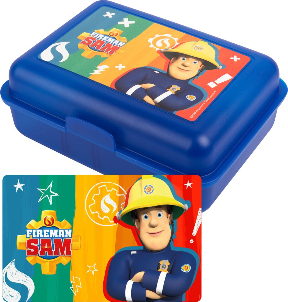Feuerwehrmann Sam Brotdose - Lunchbox Butterbrotdose mit Trennwand Blau