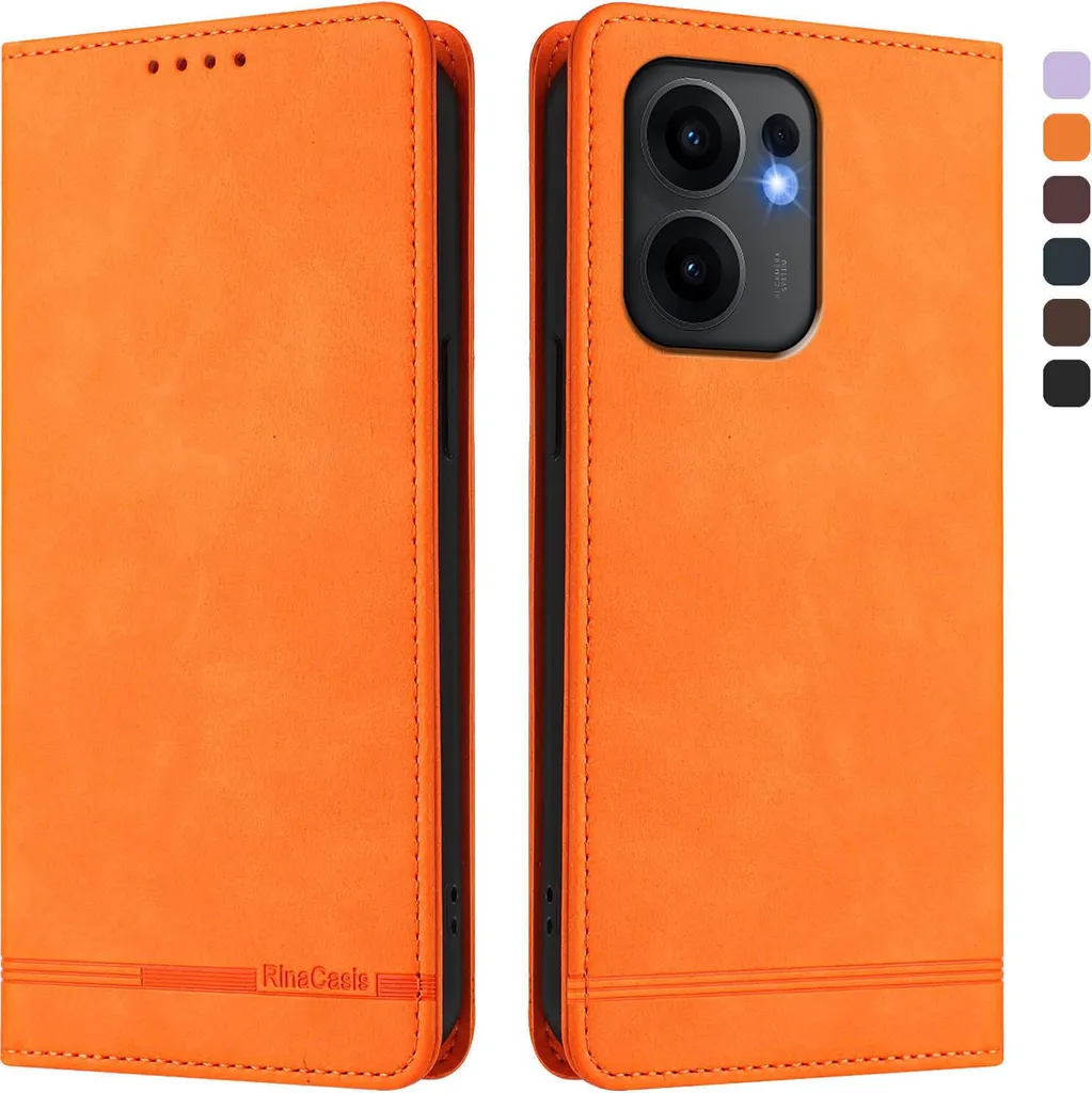 Oppo Reno13 F 5G Custodia Portafoglio Arancio - Cover Libro Sicura