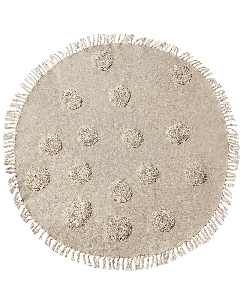 BELIANI Teppich Mehrfarbig Baumwolle Rund ø 140 cm Geometrisches Muster Fransen Handgetuftet Boho Kurzhaar Fußbodenheizung Geeignet Wohnzimmer