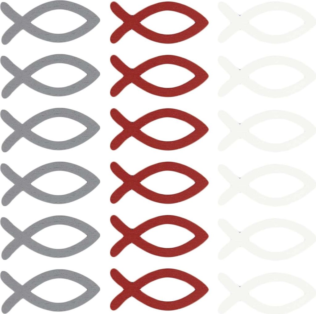 Oblique Unique 18 Holz Fische Streudeko Taufe Kommunion Konfirmation weinrot grau weiß - Echtholz