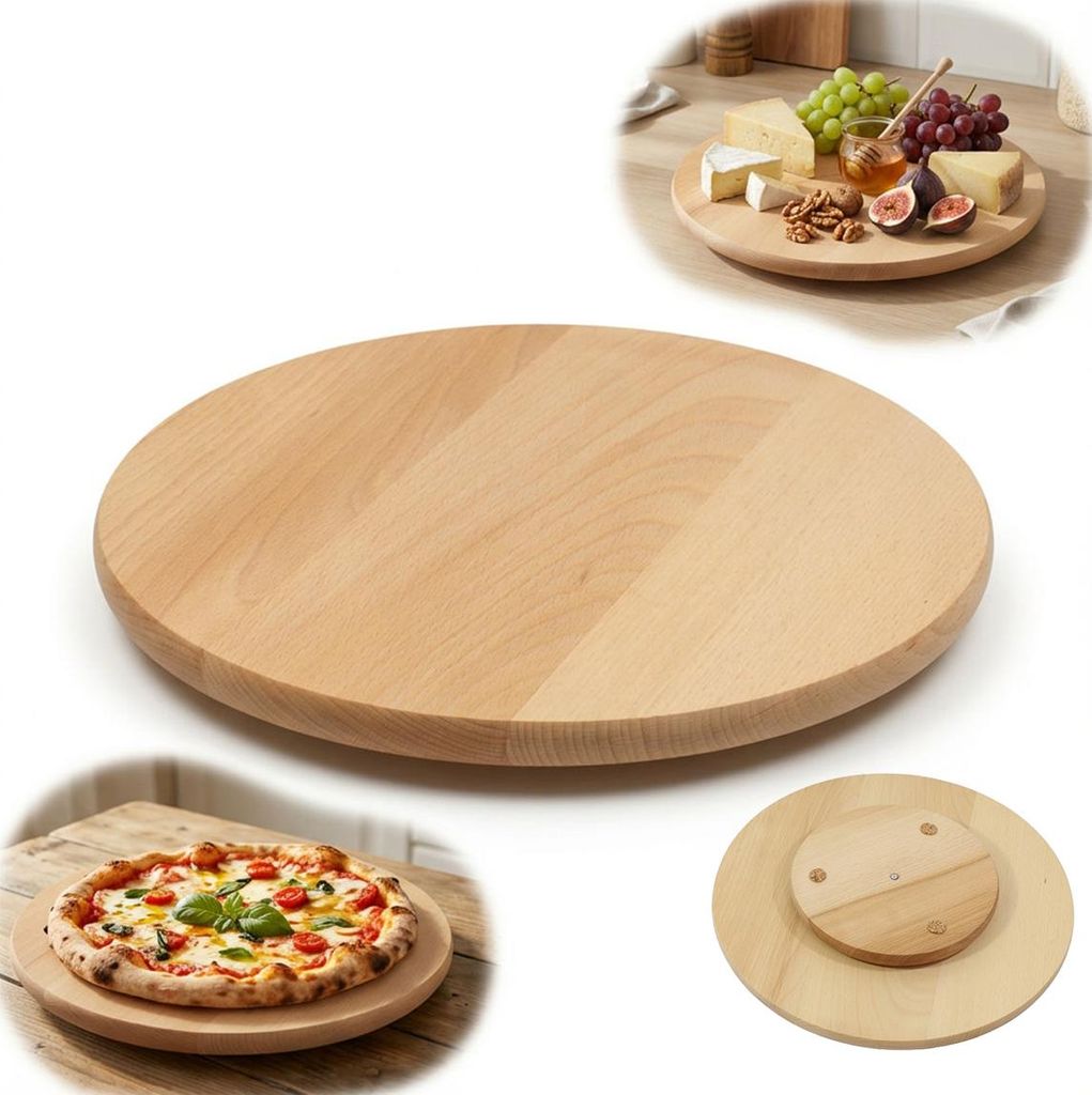 Drehbrett aus Holz | Durchmesser 25 cm | rund zum Servieren von Vorspeisen Käse Pizza dekoratives Brett