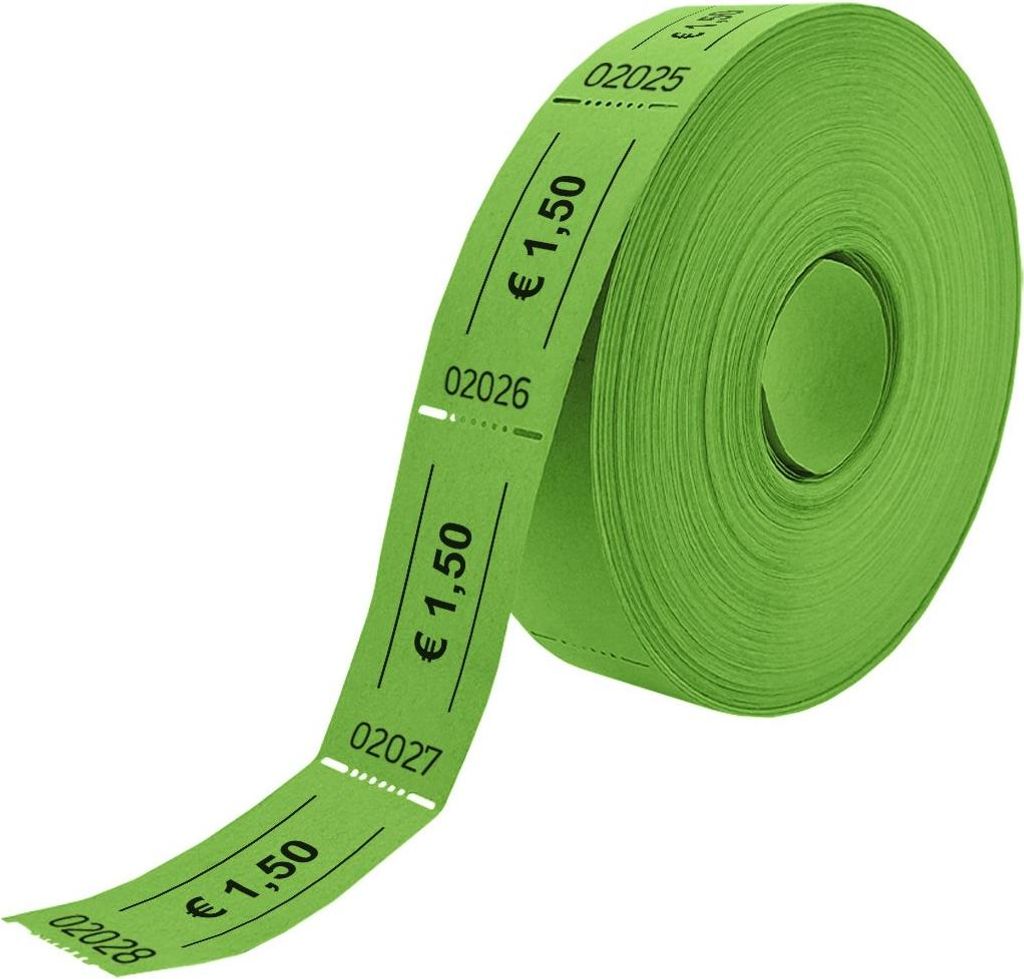 CombiCraft Grüne Euro-Wertmarken Rolle – 1,50 € - 5 Rollen á 1000 Abrisse