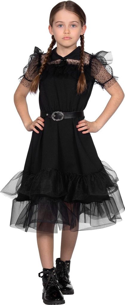Wednesday Schwarzes Partykleid Kinderkostüm 176
