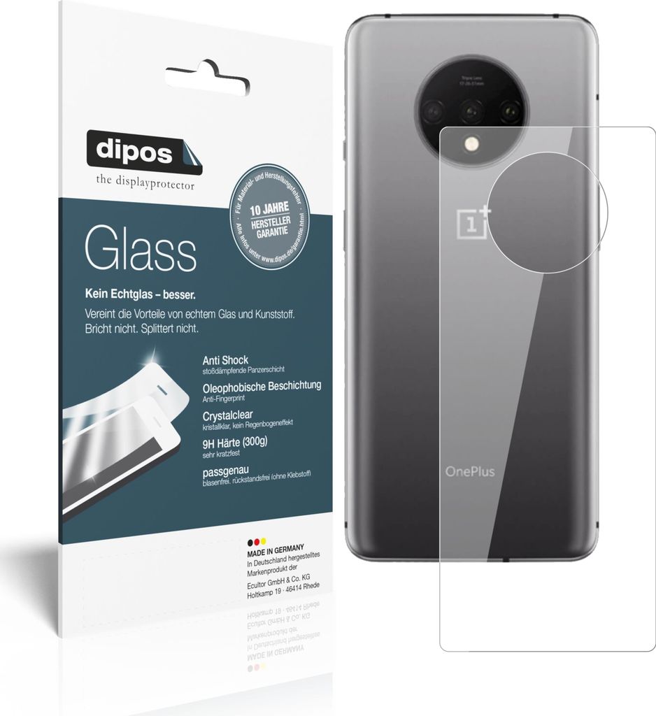 2x Schutzfolie für OnePlus 7T Rückseite - Anti-Shock 9H Folie dipos Glass Kunststoffglas