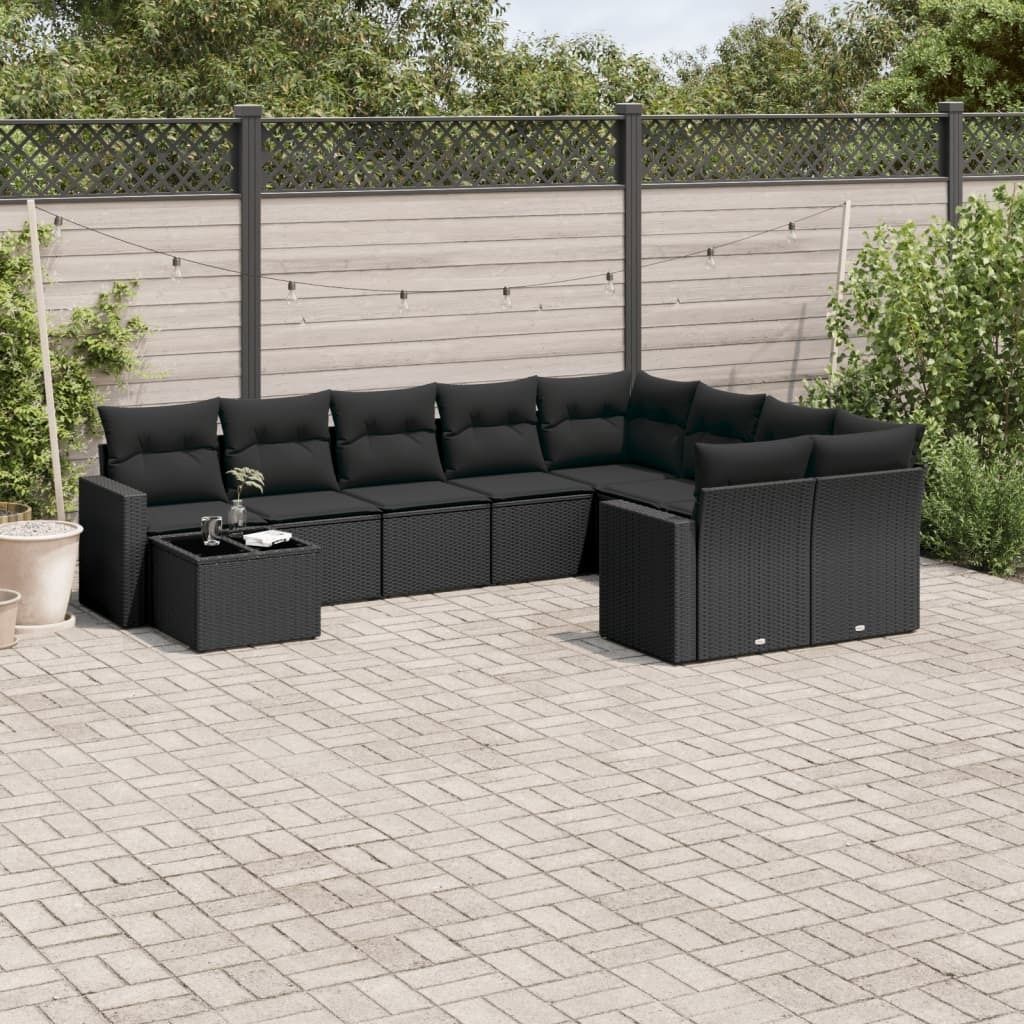 Maison Exclusive - 10-tlg. Garten-Sofagarnitur mit Kissen Schwarz Poly Rattan
