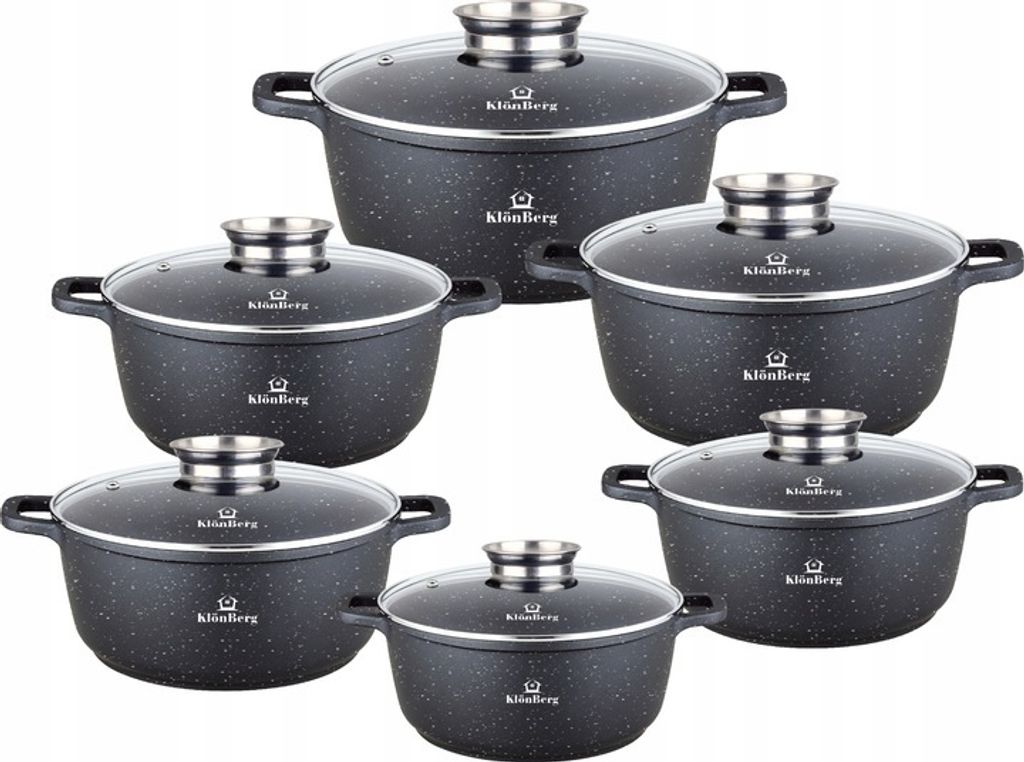 Klönberg 12-teiliges Topfset, antihaftbeschichtet, ideal für alle Herdarten, mit Deckel, schnell aufheizbar, Induktionstöpfe KB4021 SCHWARZ