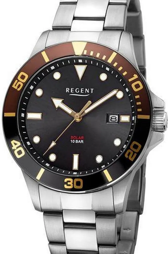 Montre Homme Regent F-1545 : solaire en acier étanche 10 ATM