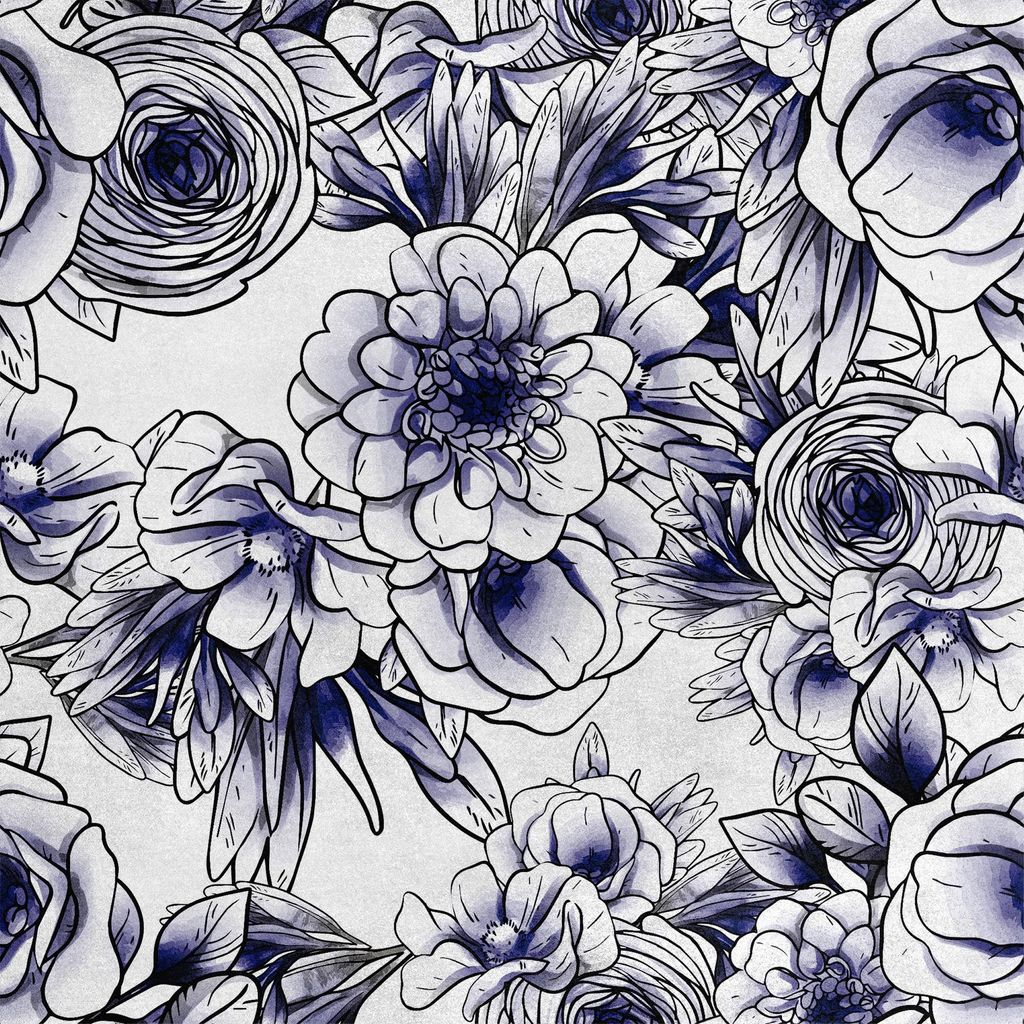 Royal Samt Stoff Polyester Zum Nähen - Motiv Skizzierte Blumen