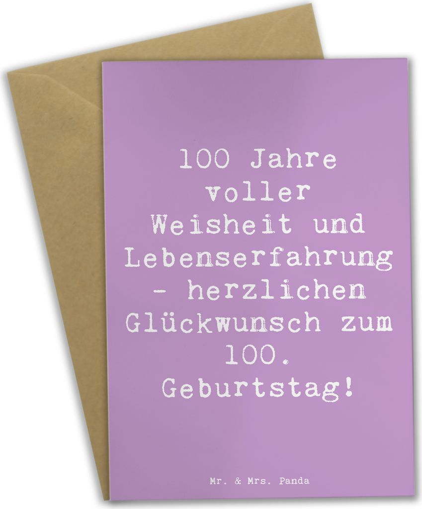 Mr. & Mrs. Panda Glückwunschkarte Spruch 100. Geburtstag - Lavendeltraum - Geschenk, Liebevoll, Happy Birthday, weihnachtskarten, osterkarten, 100...