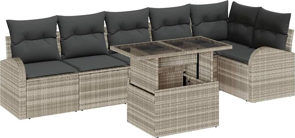 vidaXL Gartensofa-set mit Kissen mit Kissen 7 pcs Hellgrau Poly Rattan
