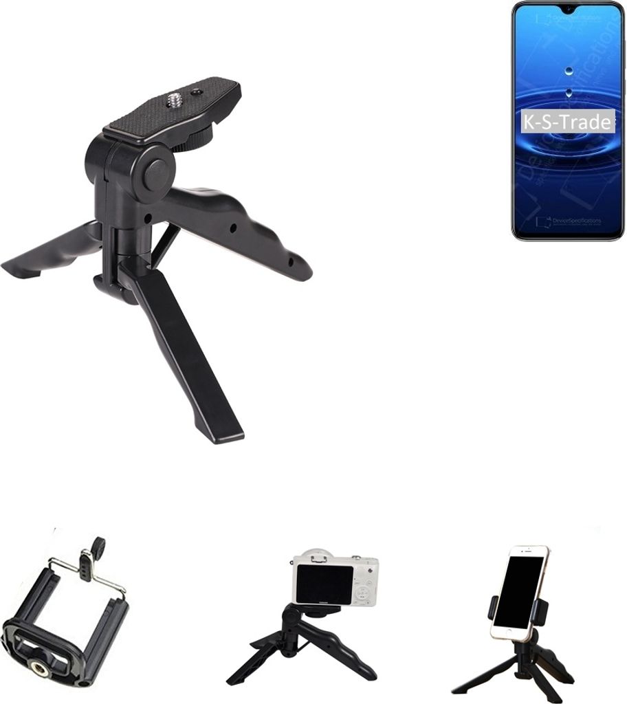 K-S-Trade Stativ Tisch-Ständer Dreibein Handy-Stativ Ständer kompatibel mit Cubot R15 Mini-Stativ Smartphone Tripod Handy-Stativ aus Plastik schwarz