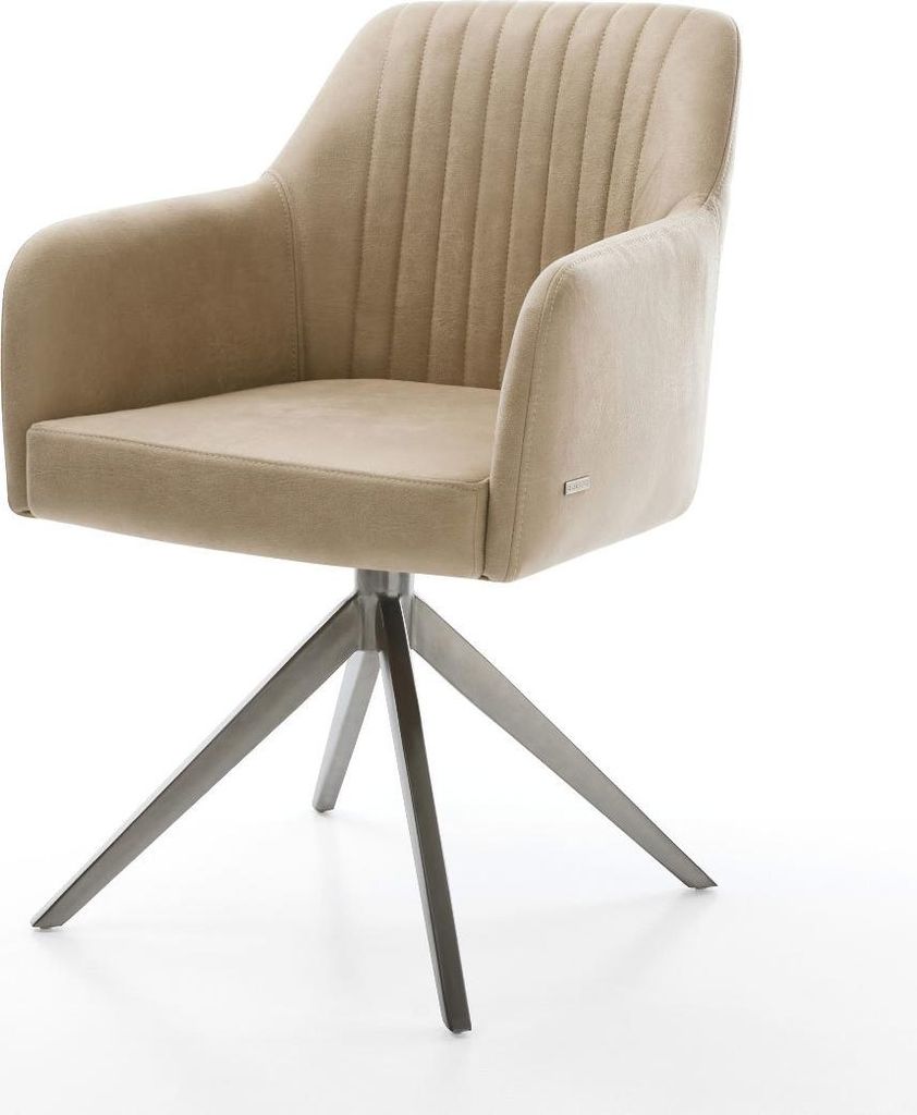 DELIFE Drehstuhl Greg-Flex Mikrofaser Beige Vintage Kreuzgestell breit Graphit 360° drehbar Wippfunktion Taschenfederkern
