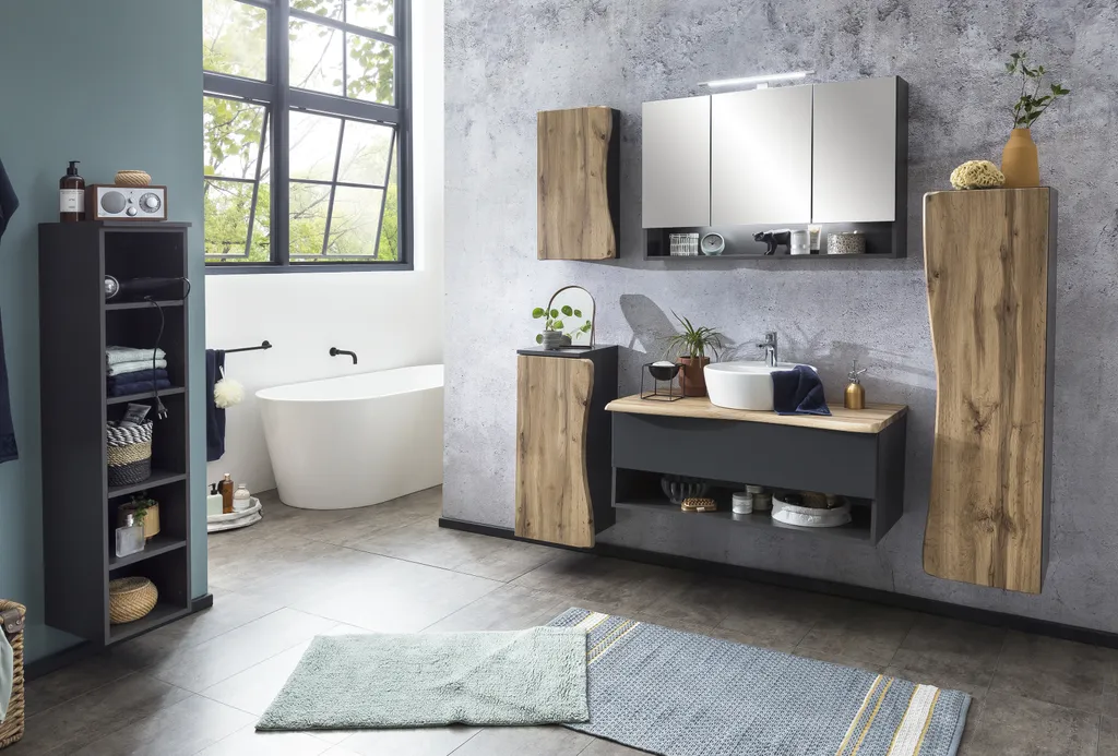 Armoire murale Kaprun en MDF graphite avec étagères de rangement
