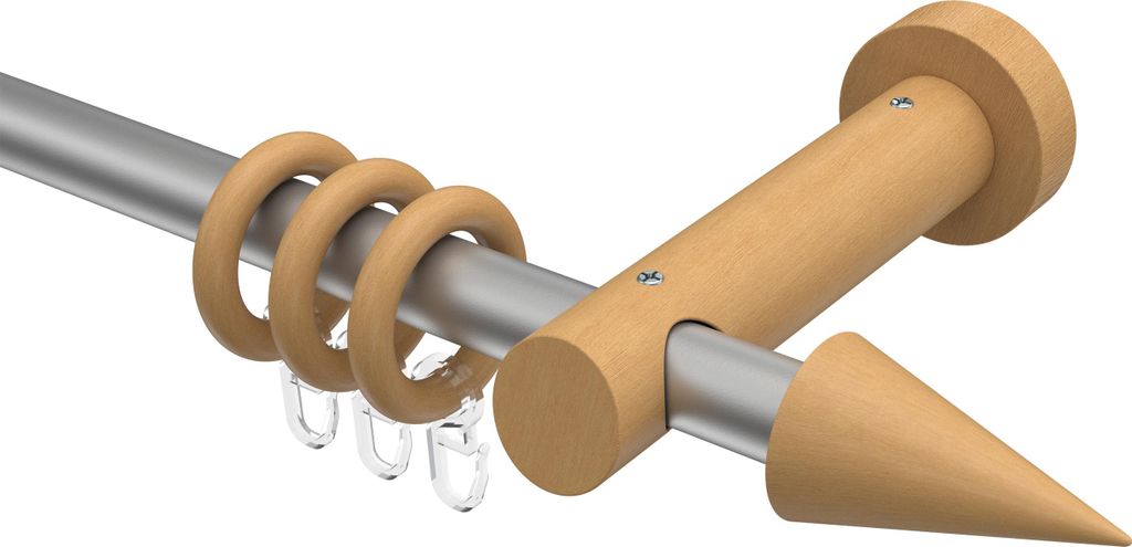 Interdeco Gardinenstange / Vorhangstange Silbergrau / Buche lackiert, Typ Talena Siveo (Kegel), 20 mm Ø 1-läufig, 100 cm