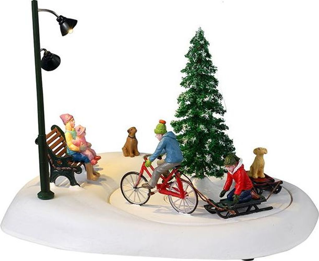 LEMAX Weihnachtsdekoration 'Snowbiking With Dad' beleuchtet, beweglich, batteriebetrieben, 22,8 x 16,8 x 18,7 cm