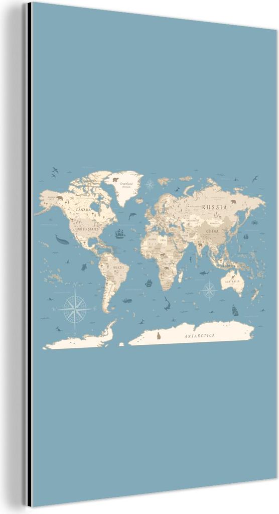 MuchoWow Wanddekoration Metall Metallbild Wandkunst 80x120 cm Weltkarte - Ozean - Realistisch - Blau MuchoWow Aluminium Gemälde - Bilder