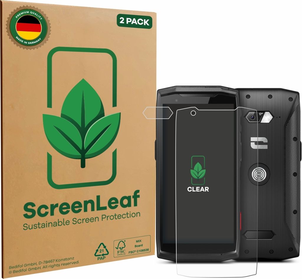 2x ScreenLeaf Schutzfolie für Crosscall Core-M5 (Display+Kamera) nachhaltiger Displayschutz Display Schutz Folie Klar Transparent