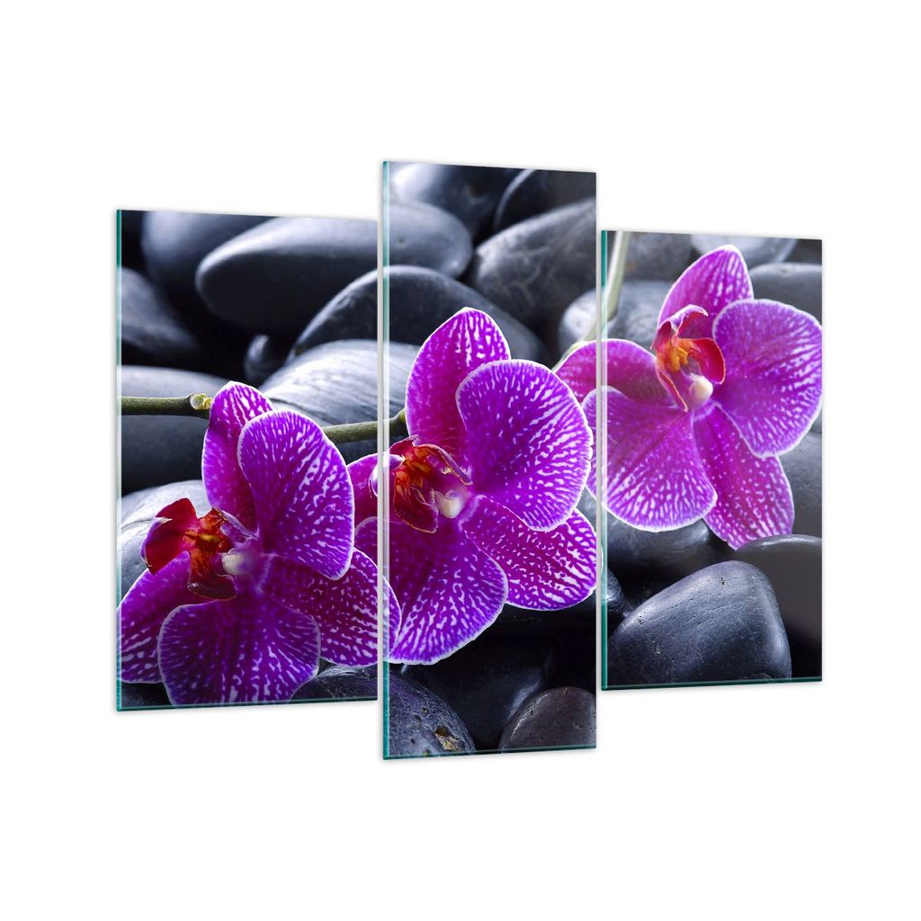 Bilder auf glas - Blumen Steine Violett Aromatherapie - 130x100cm - Glasbilder - Wandbilder - Kunstdruck - Wanddekoration aus Glas - Glas Bilder - ...