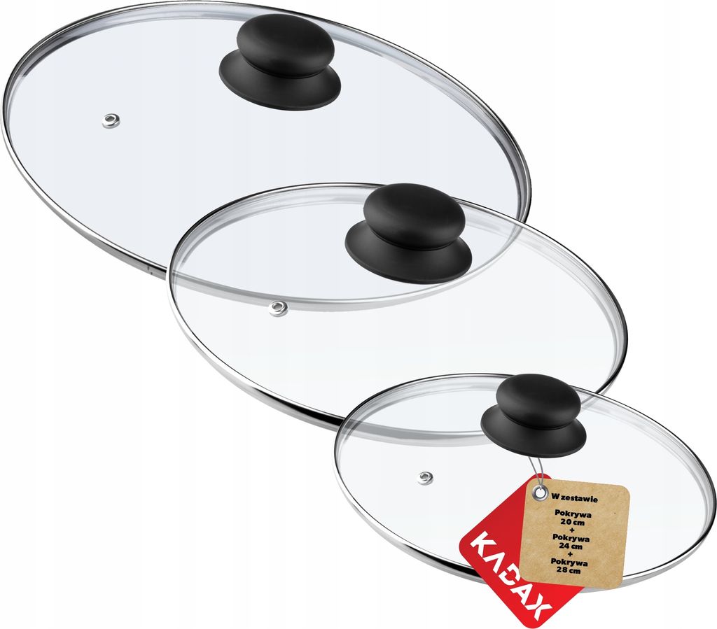 KADAX Glasdeckel Set "Pecoraro", Deckel mit Griff, mit Dampfloch, Topf- und Pfannendeckel, 20 cm + 24 cm + 28 cm