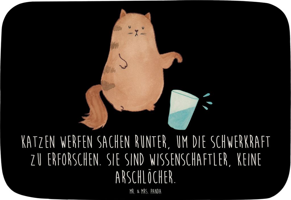 Mr. & Mrs. Panda Badteppich Katze Wasserglas - Schwarz - Geschenk, Badezimmer Matte, teppich für bad, Neugierig, Katzen, Badematte, Cats, Badvorle...