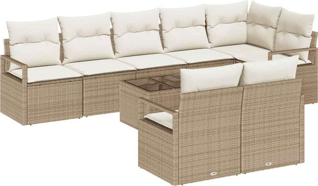 vidaXL Sofa Set mit Kissen 9 pcs Beige Poly Rattan