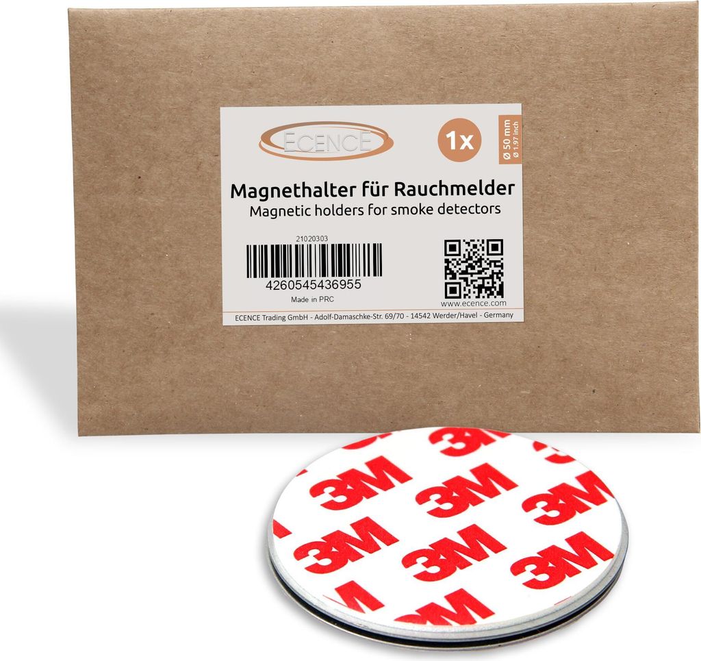 ECENCE Rauchmelder Magnethalter 1 Stück selbstklebende Magnethalterung für Rauchmelder Ø 50mm sc