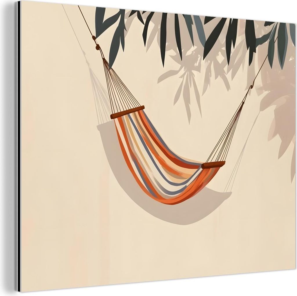 MuchoWow Wanddekoration Metall Metallbild Wandkunst 80x60 cm Hängematte - Bunt - Blätter - Schatten MuchoWow Aluminium Gemälde - Alubild