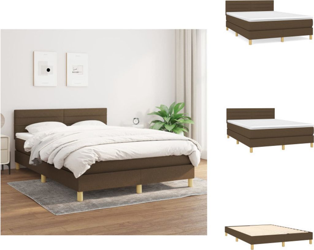 vidaXL Boxspringbett mit Matratze Dunkelbraun 140x190 cm Stoff - Betten & Bettgestelle
