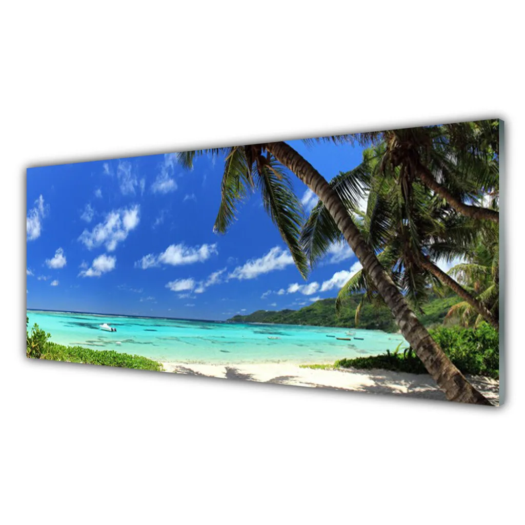 Glasbilder Wandbild Druck auf Glas 125x50 Palmen Strand Meer Landschaft 