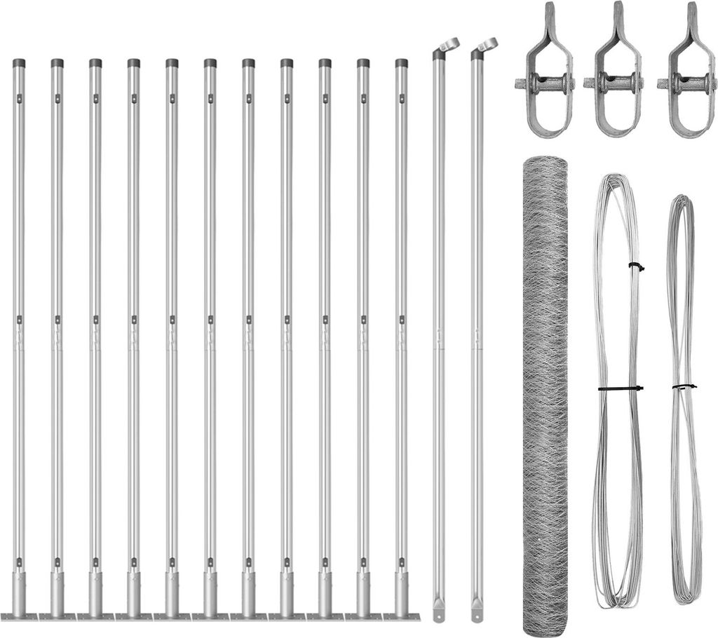 Möbel Sechseckzaun 1,4x25 m Verzinkter Stahl, Zaunpfosten mit Fußplatten 13 Stk Ø32mm 78,5cm Verzinkter Stahl - Zaunzubehör 3353808