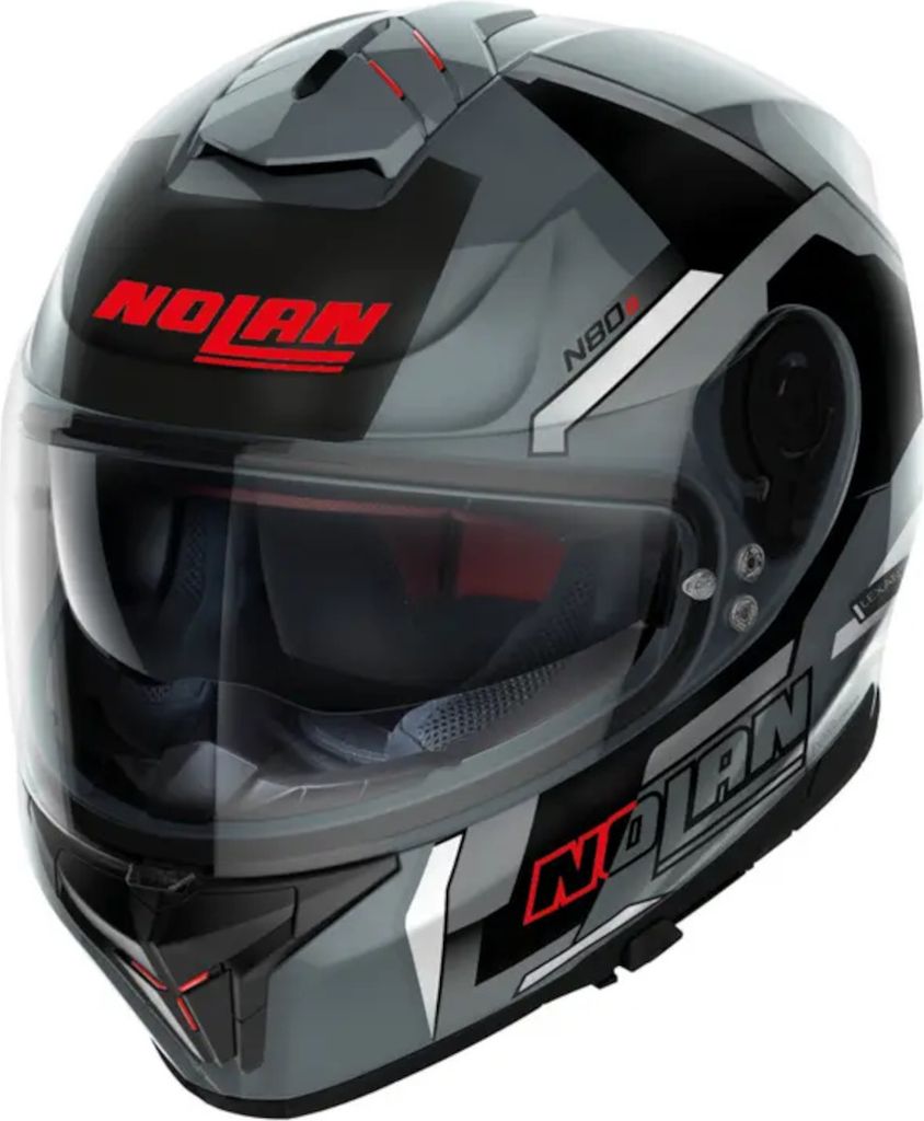 Nolan N80-8 Wanted N-Com Helm, schwarz/grau/rot, XXS (54)