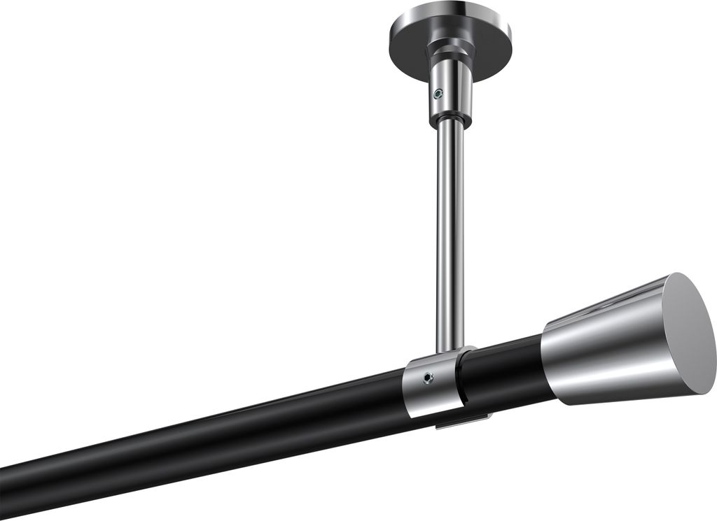 Interdeco Gardinenstange / Vorhangstange Schwarz / Chrom, Typ Sonette Sitra (Konus) ohne Ringe, Deckenmontage, 20 mm Ø 1-läufig, 140 cm