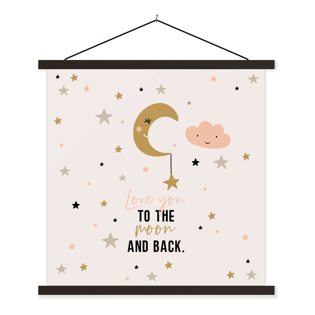MuchoWow Textilposter Liebe dich bis zum Mond und zurück - Zitate - Sprichwörter - Kinder - Baby - Mädchen 40x40 cm mit schwarzem Rahmen - Fotos